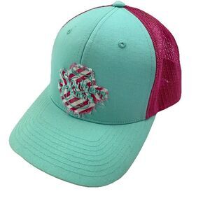 Southern Charm Hat Trucker Cap Aqua Pink Mesh Snapback Distressed Patch OSFM